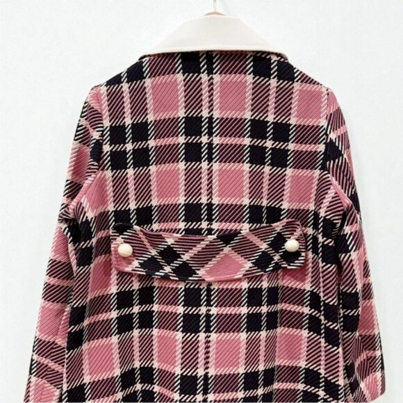 NWT J.ING Jing Blair Waldorf Pink Plaid Double Breasted White Collar Winter Coat - Picture 3 of 7